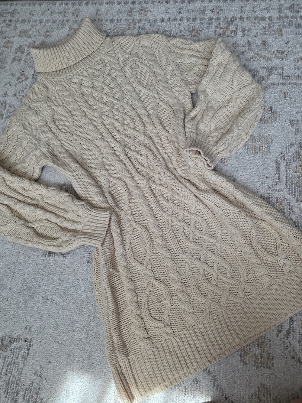 Love Tree Cable Knit Turtleneck Sweater Dress in Cream